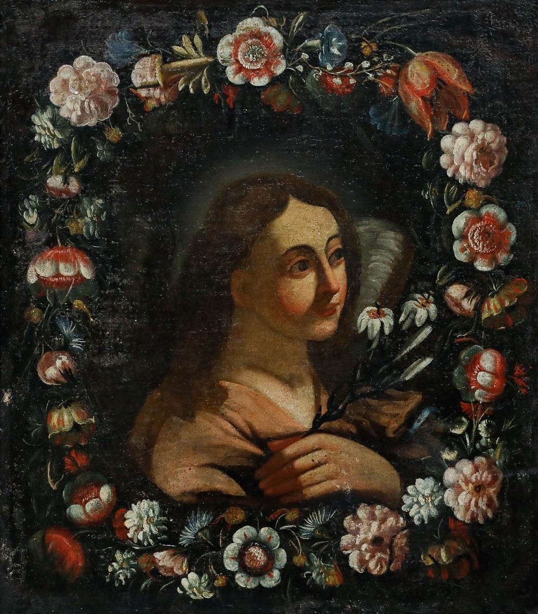 17th Century Oil - Mary Surrounded by Flowers | eBay