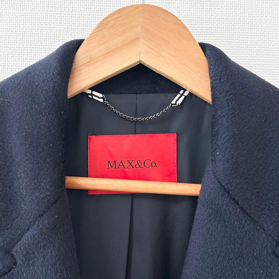 MAX&Co. RANAWAY Navy Womens Long Coat Belted Notched Lapel Size 42 XL Auth image 10