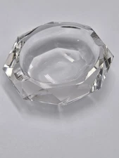 Vintage Faceted Clear Crystal Ashtray Mid-Century Modern 2-Slot Oval Cut Dish