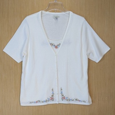 Yarnworks Cottage 90s White Floral Embroidered Cardigan Twin Set Tank Top XL