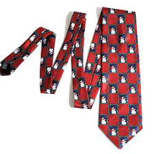 Hallmark NovelTies Yule Tie Greetings Snowman Christmas Tie Red Checkered 59"