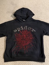 sp5der Graphic Print Hooded Pullover Hoodie Black Red Men's L Designer