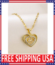 Womens Necklace Heart Pendant 18K Gold Plated Stainless Steel Jewelry Gift New