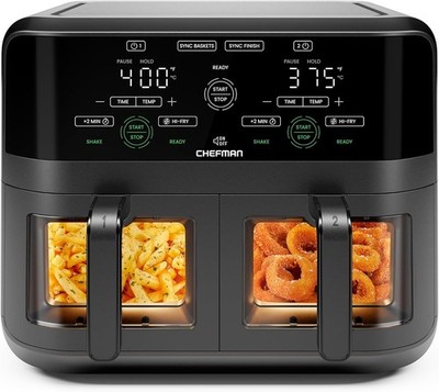 CHEFMAN RJ38-SQPF-3TDB-2W 6 Quart Dual Basket Air Fryer Oven (Open Box)