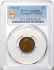 1914-D 1c Lincoln Wheat Cent - PCGS VF Details - Damage - KEY DATE / Tough Coin