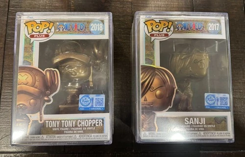 Funko Pop! Plus One Piece Bronze Statue Sanji #2017 & Chopper #2018 Metallic...