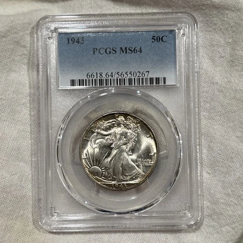 GRADED 1943 Walking Liberty Half Dollar PCGS MS64 Silver American Coin
