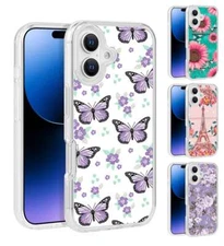 For Apple iPhone 16 Plus - Flower Design Impact Dual Layer Drop Proof Cover Case