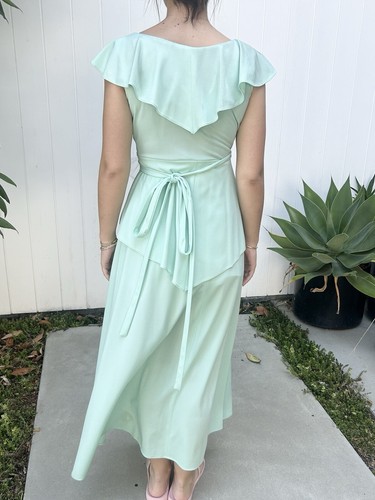 New Vintage 70s Sz S Maxi Dress Gown Seafoam Green Disco - Picture 6 of 23