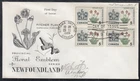 Canada Scott 427 Blk 4 Rose Craft FDC - Flower Series, Newfoundland