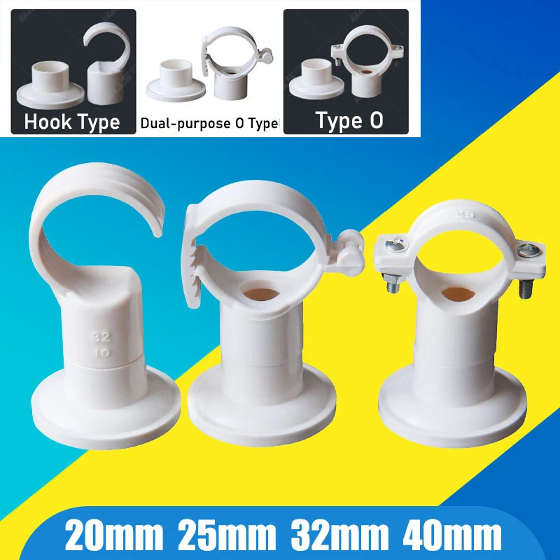 White Pvc Pipe Clamp 20 25 32 40mm Plastic Pipe Clip Tube Holder O Hook Type