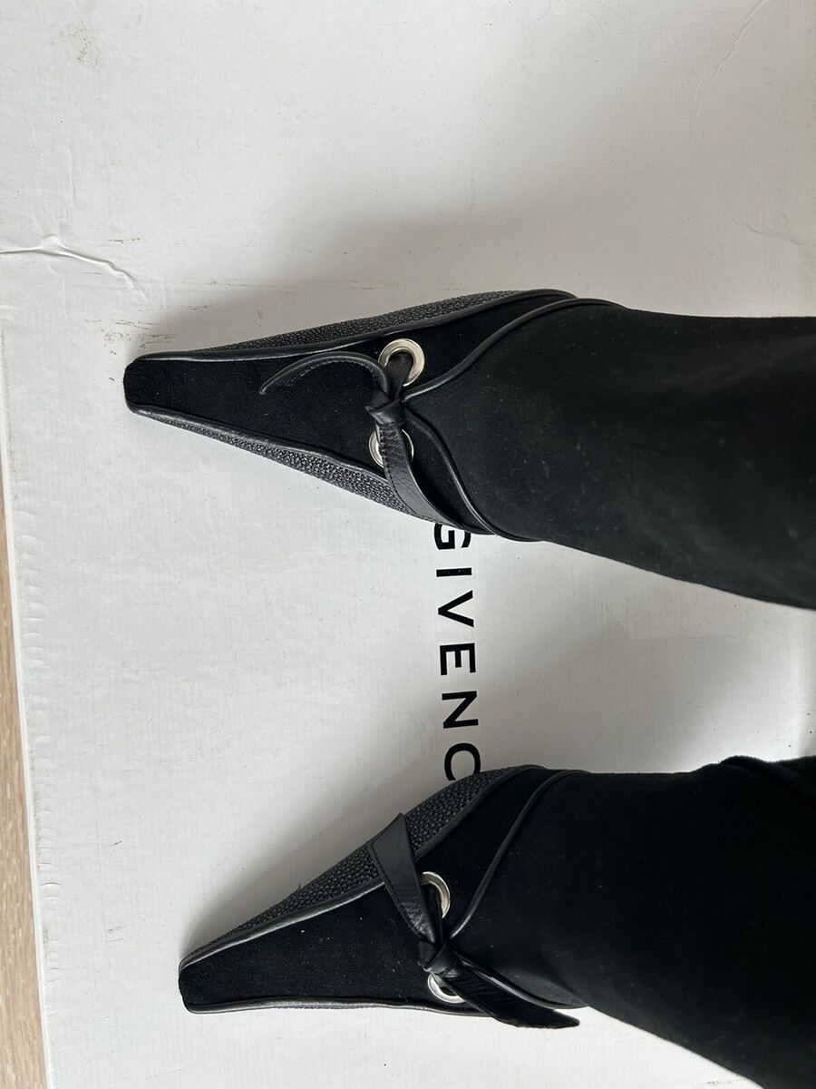 Givenchy High Hill Black Boots Suede Stingray Bows Details Givenchy High Hill Black Boots Suede Stingray Bows Details