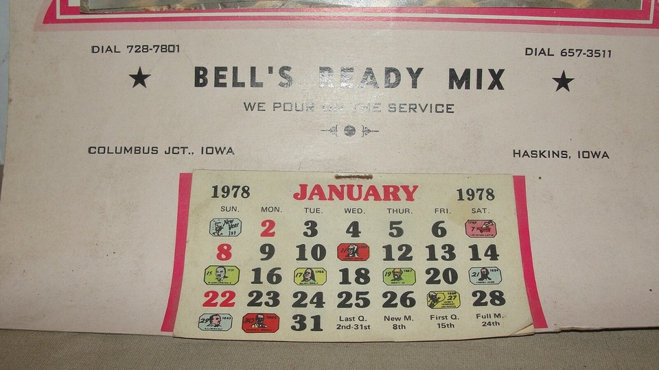 1978 BELL'S READY MIX ADVERTISING PIN UP GIRL CALENDAR COLUMBUS JCT