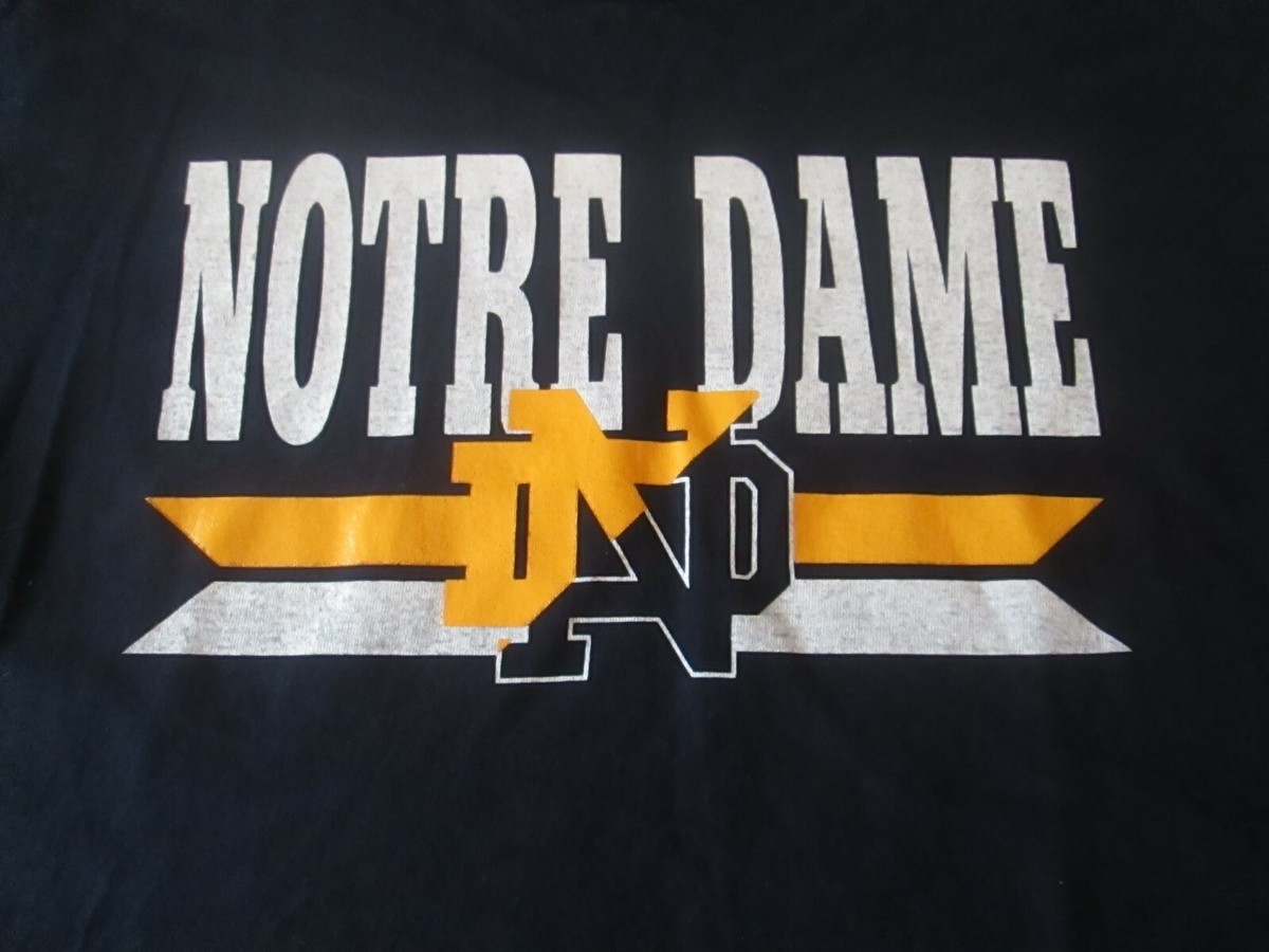 Vintage 80's Champion NOTRE DAME T-Shirt Navy Large Single Stitch