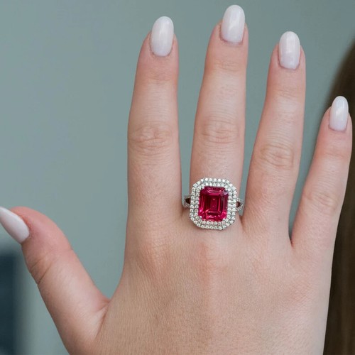 Anello regalo matrimonio sorella rosa rubino argento massiccio anello forma ottagonale anello per lei. - Foto 4 di 5