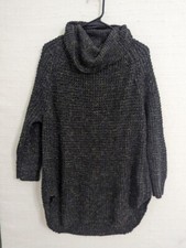 Free People Womens Sweater Dylan Tweedy Cowl Neck Wool Linen Blend Dark Grey