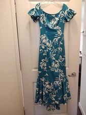 Vintage Blue White Alfred Shaheen Fishtail Mermaid Holoku Hawaiian Dress Small
