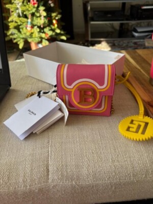 Balmain x Barbie Pink x Yellow Leather Mini Chain Crossbody Flap Bag S128BM38