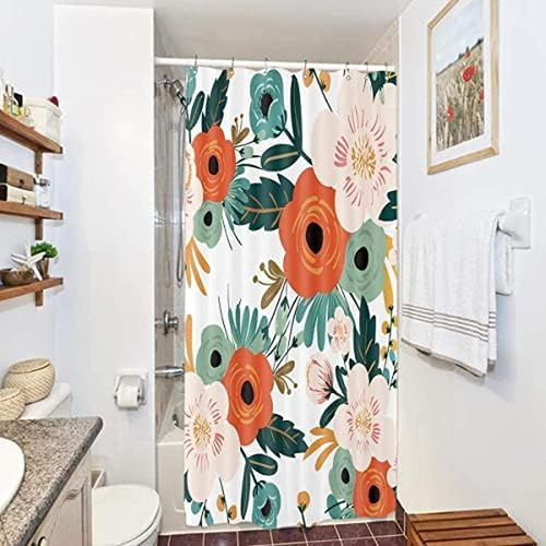 Riyidecor Small Stall Shower Curtain 36Wx72H Inch Half Narrow RV Spring Floral F - Picture 7 of 12