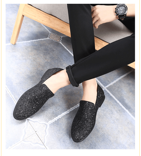 Men's Pointy Toe Glitter Sequin Loafers Moccasin Gommino Party Dress Shoes Size - Picture 19 of 32