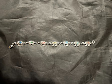 Elephant Bracelet Anklet Colorful Square Stone Fashion Jewelry Silvertone NEW 