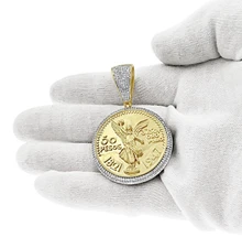1.00 Cttw Diamond 50 Pesos Coin Centenario Mexican Pendant Charm 10k Yellow Gold