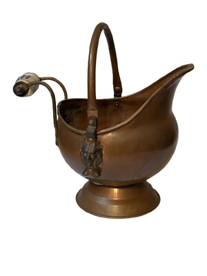 Copper Tiny Small Coal Bucket Skuttle Shuttle Delft Lion Head Handle Planter