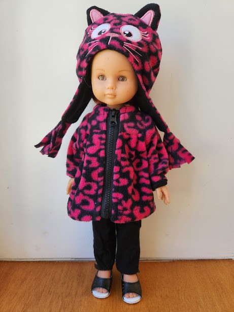 Manteau chat rose d'haute couture pour poupée Paola Reina et Little Darling de 33cm