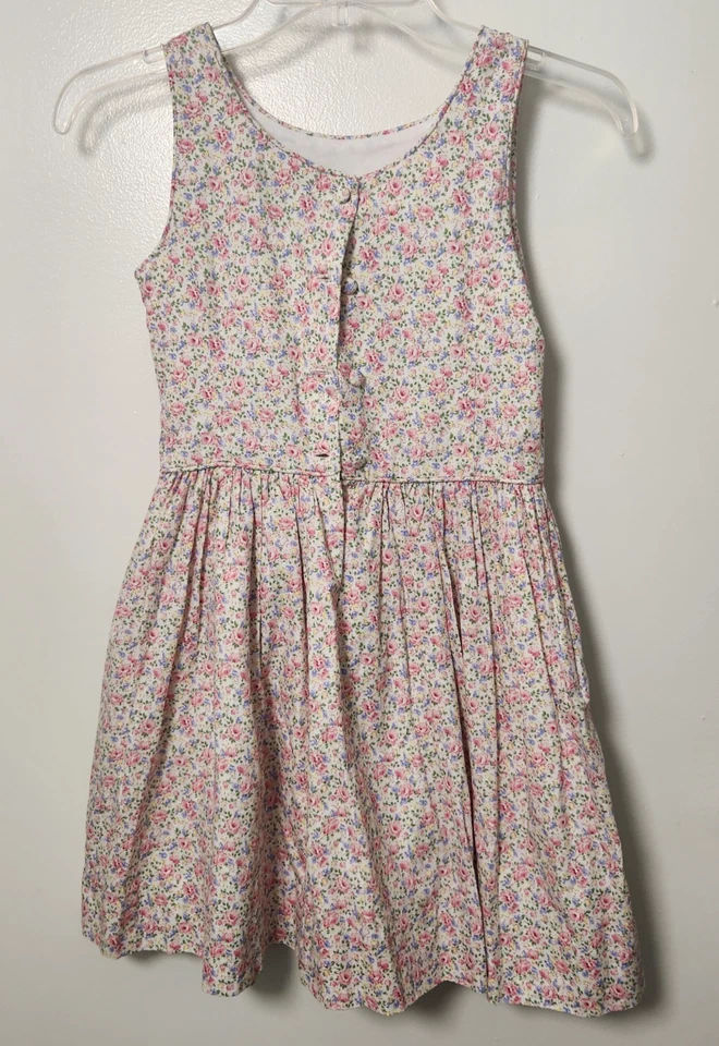 Vestido Polo Ralph Lauren Niña Talla 10 Rosa Floral 100% Algodón Popelina Falda Completa Foto 3 de 4