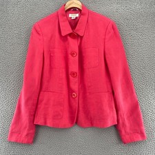Talbots Blazer Womens 10 VTG Pink Irish Linen Collared Jacket Button Up Pockets
