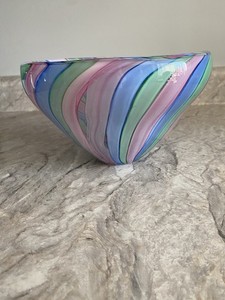 Murano Striped Candy Dish Bowl Murano Hand Blown Art Glass