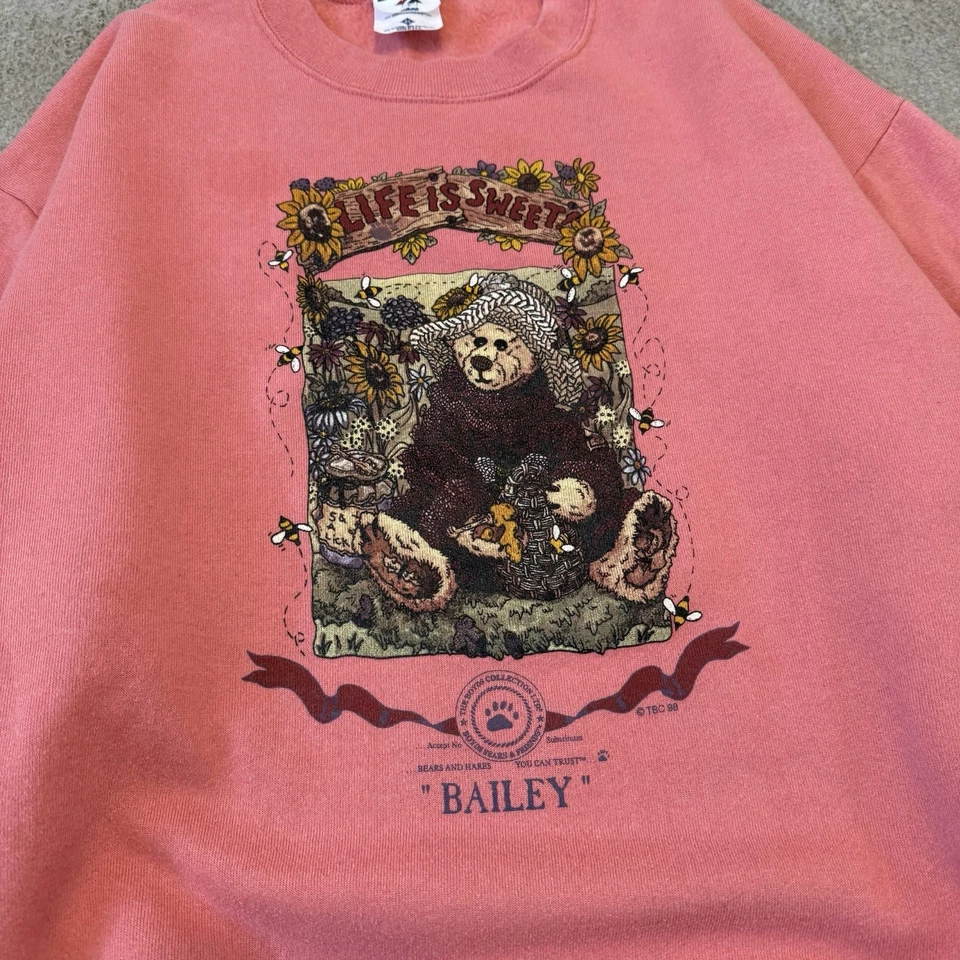 Sudadera Vintage Años 90 Boyd Bears Life Is Sweet Cuello Redondo XL Rosa Abuela Peluche Foto 3 de 4