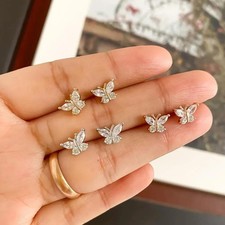 Butterfly Cubic Zirconia Stud Earrings for Women Gold Silver Jewelry Gift