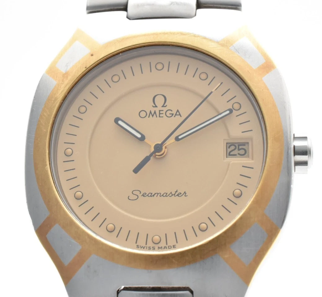 Omega — 【NEAR MINT】 Omega Seamaster Polaris Gold Dial Day Date Quartz Men's Watch JAPAN