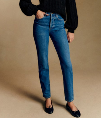Sézane Brut Sexy Blue Mid Rise Straight Leg Jeans US Size 30 / 10 TALL