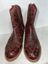 Taos Privilege Red Leather Embroidered Western Cowgirl Ankle Boots Size 37 PICS