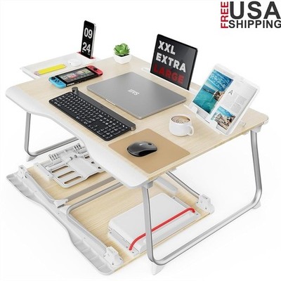 Extra Large Foldable Laptop Bed Desk Ergonomic Tray Sturdy Multi-Use Storage