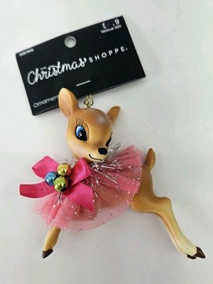Hobby Lobby Retro Style Reindeer Ornament Pink Tutu Tinsel Vintage Look 