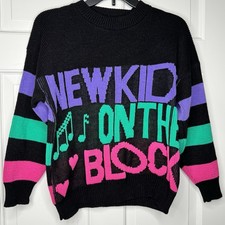 Vintage 90s New Kids On The Block NKOTB Neon Knit Sweater Women s Sz S-M USA