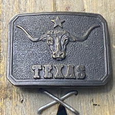 Vintage metal 1978 PPI Teas Longhorns Belt Buckle 'Denver Colo' 2x3