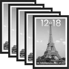 12X18 Picture Frame Set of 5, Display Pictures 11X17 with Mat or 12 X 18 Without