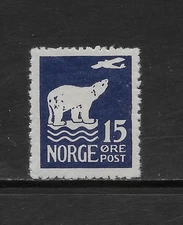 NORWAY SCOTT 109 MH VF - 1925 15o DARK BLUE ISSUE - POLAR BEAR & PLANE