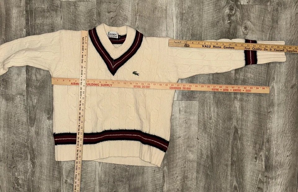 Suéter IZOD LACTOSE Vintage XL Grueso Tejido con Cable Crema Lana Cuello en V Pullover Foto 3 de 4