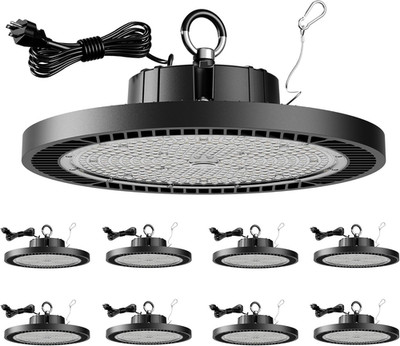 8 Pack 250W UFO LED High Bay Lights 37500LM for Garage Warehouse Gym