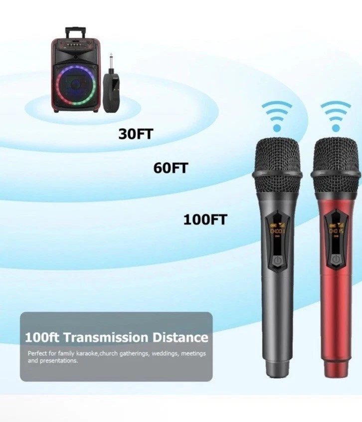Aveek 2 Wireless Microphones for Karaoke, 2.4GHz Rechargeable Cordless Free Ship - Image 3 of 4