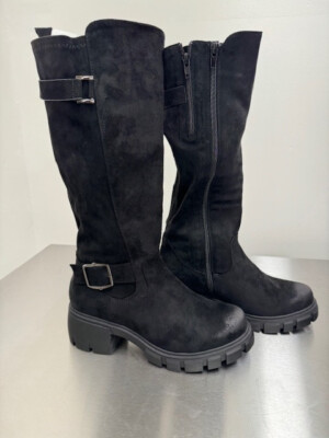 Pierre Dumas Black Tall Boot With Lug Sole - Women's Size 8 M - SKU 327105