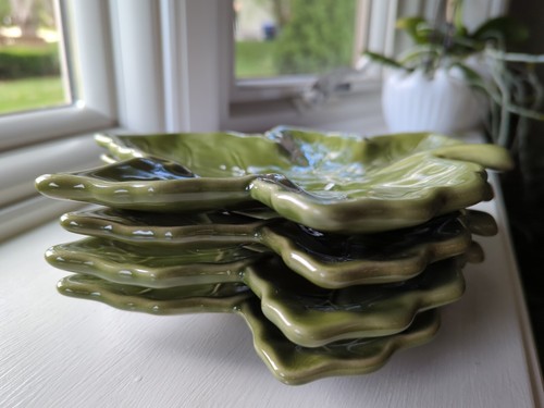 Pottery Barn Green Maple Leaf Plate 10" Salad Dessert Luncheon Appi Set of 4 - Picture 6 of 18