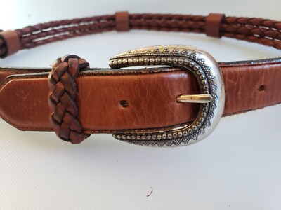 Vintage Territory Ahead Braided Leather Belt Silvertone  display picture 3