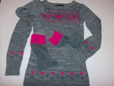 Girls Derek Heart Gray and Dark Orange Sweater w/ Matching Scarf- Sz. Med. 10-12