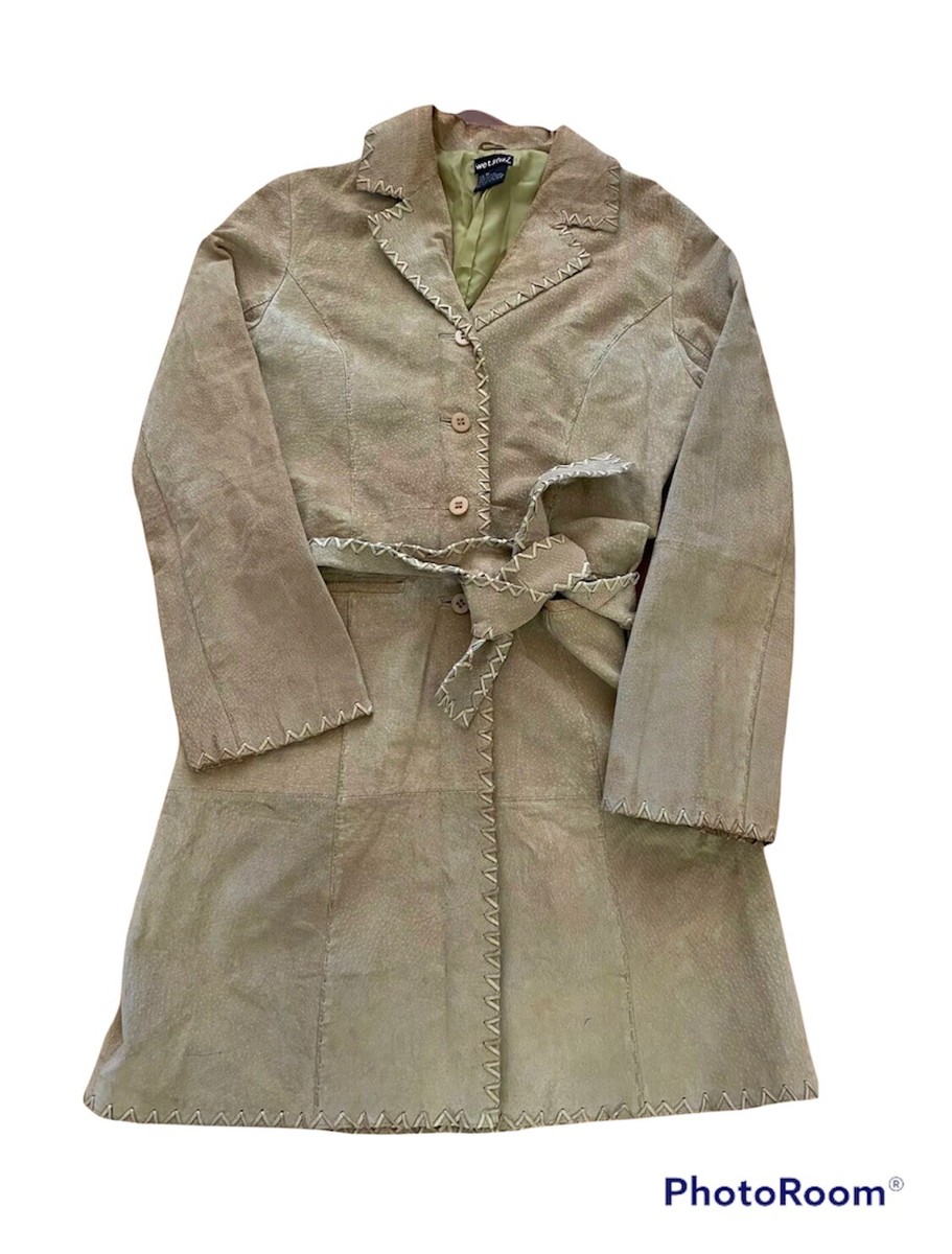 Vtg 90s Y2K Wet Seal Medium Trench Coat Jacket 100% Leather